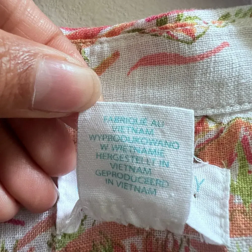 Cynthia Rowley Tropical 100% Linen Button Up Beachy Top Womens XL Vacation Blues - Picture 7 of 9